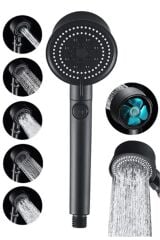 Siyah Turbo Pervaneli 5 Fonksiyonlu Duş Başlığı Siyah Duş Hortumu Ve Mafsal Duş Takımı Duş Seti