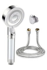 Filtreli 5 Fonksiyon Beyaz Çelik El Duşu , Örgülü Duş Hortumu ve Mafsal 3'lü Set