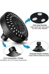 Ankastre 5 Fonksiyon Tepe Duş Başlığı Mat Siyah Gömmeli Duvardan Duş Seti Başlığı