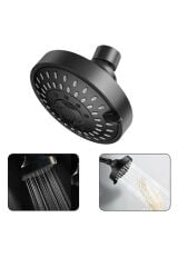 Ankastre 5 Fonksiyon Tepe Duş Başlığı Mat Siyah Gömmeli Duvardan Duş Seti Başlığı