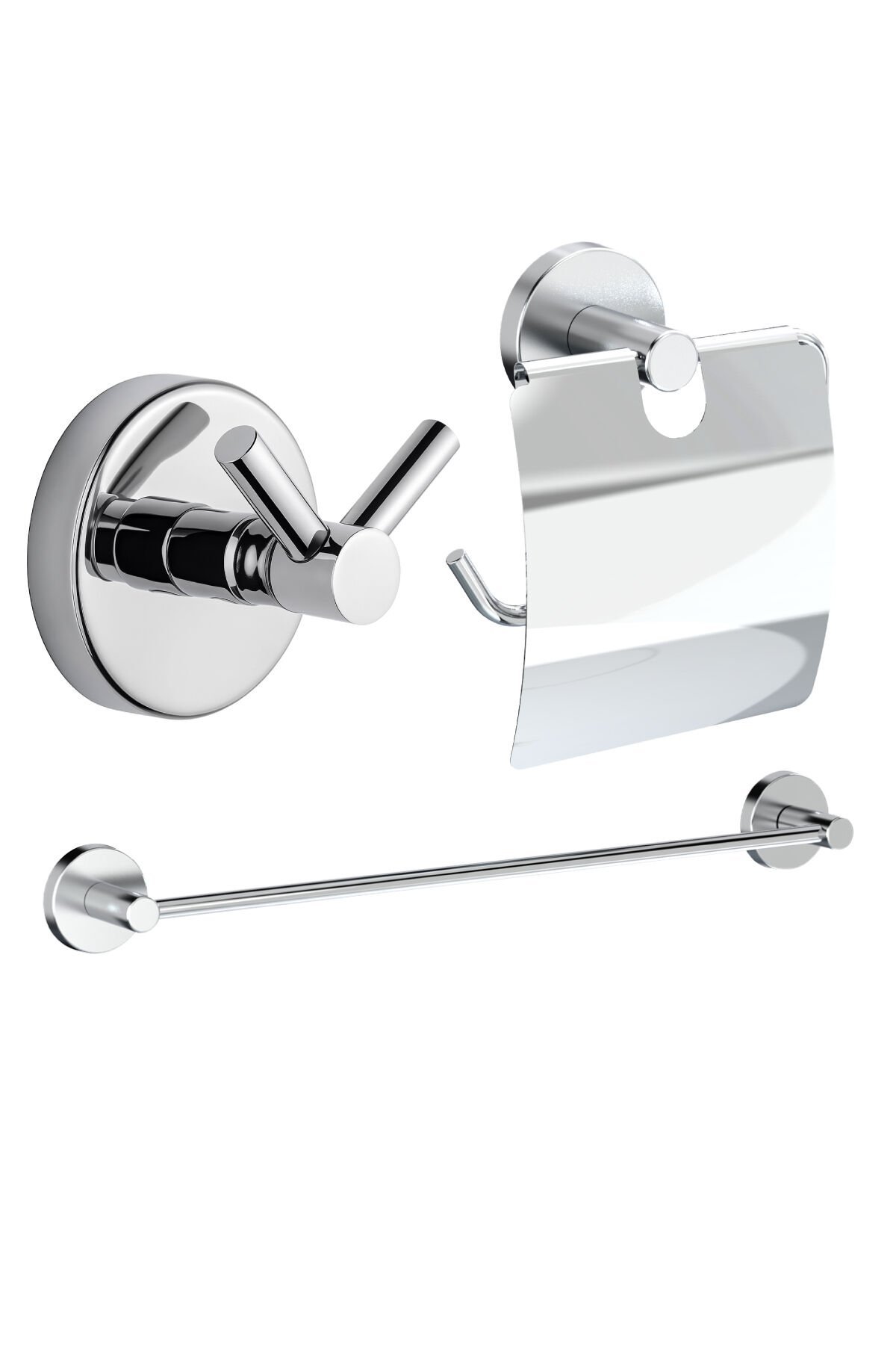 Dolce Kapaklı Tuvalet Kağıtlık + Uzun Havluluk + İkili Bornoz Askılık Banyo Seti