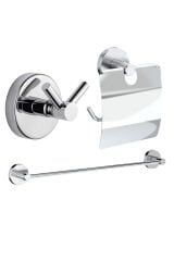 Dolce Kapaklı Tuvalet Kağıtlık + Uzun Havluluk + İkili Bornoz Askılık Banyo Seti