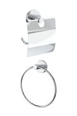 Dolce Kapaklı Kağıtlık ve Yuvarlak Havlu Askılığı 2li Banyo Seti