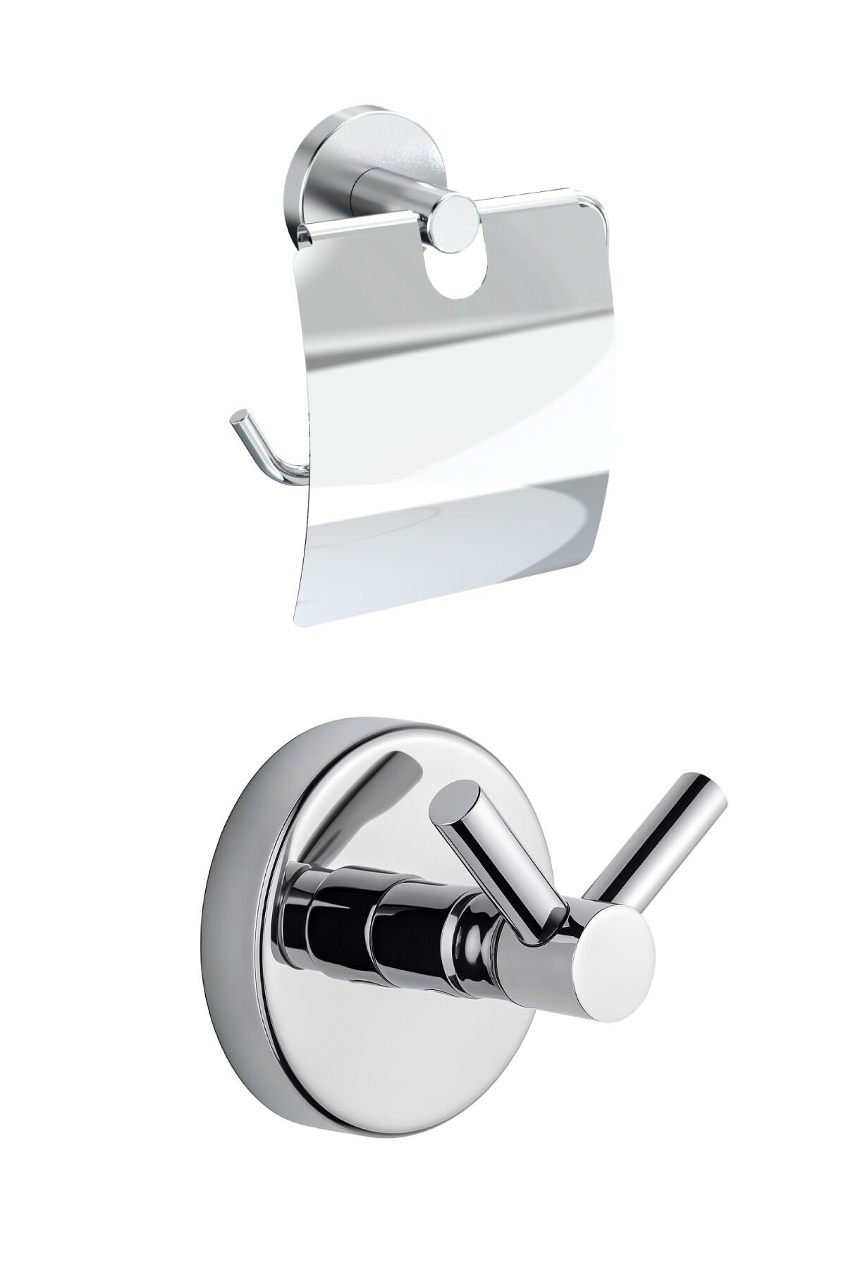 Dolce Kapaklı Kağıtlık ve İkili Bornoz Havlu Askılığı 2'li Banyo Seti