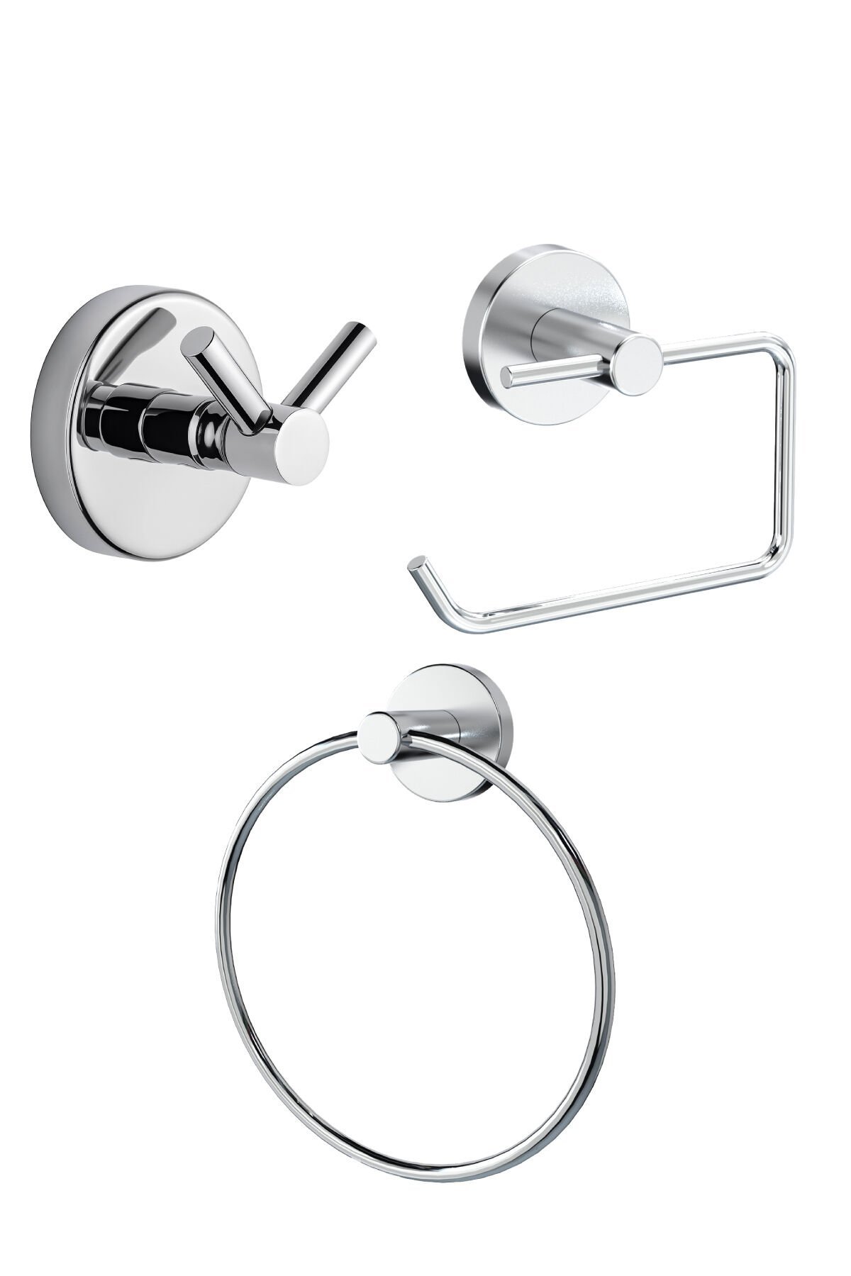 Dolce İkili Bornoz Askılık + Kapaksız Tuvalet Kağıtlık + Yuvarlak Havluluk Banyo Seti