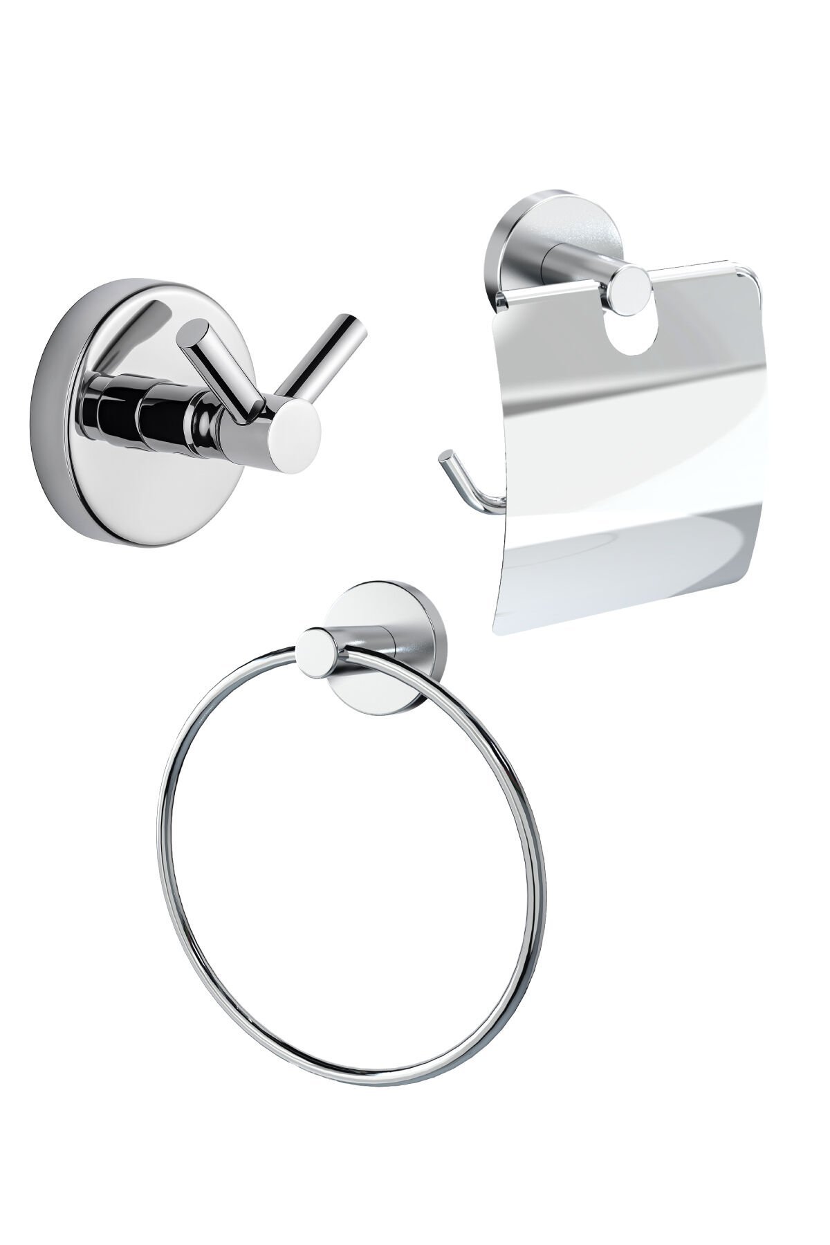 Dolce İkili Bornoz Askılık + Kapaklı Tuvalet Kağıtlık + Yuvarlak Havluluk Banyo Seti