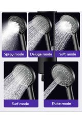 Mat Siyah Yuvarlak 5 Fonksiyonlu Duş Başlığı El Duşu