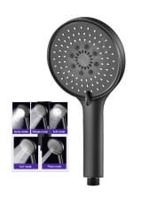 Mat Siyah Yuvarlak 5 Fonksiyonlu Duş Başlığı El Duşu