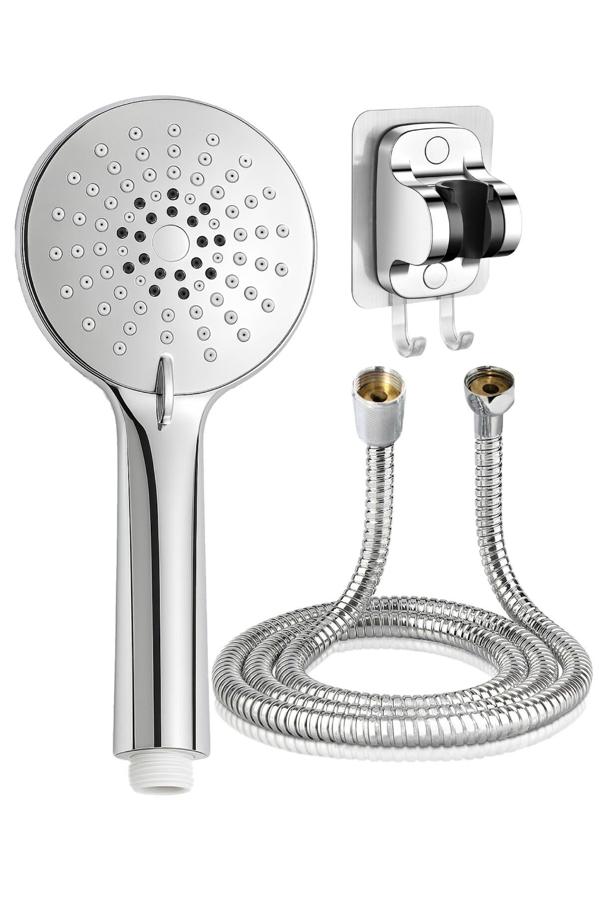 Elmas 5 Fonksiyon El Duşu , Örgülü Duş Hortumu ve Yapışkanlı Mafsal Krom