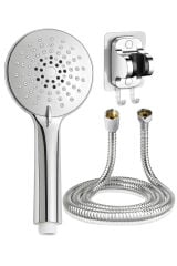 Elmas 5 Fonksiyon El Duşu , Örgülü Duş Hortumu ve Yapışkanlı Mafsal Krom