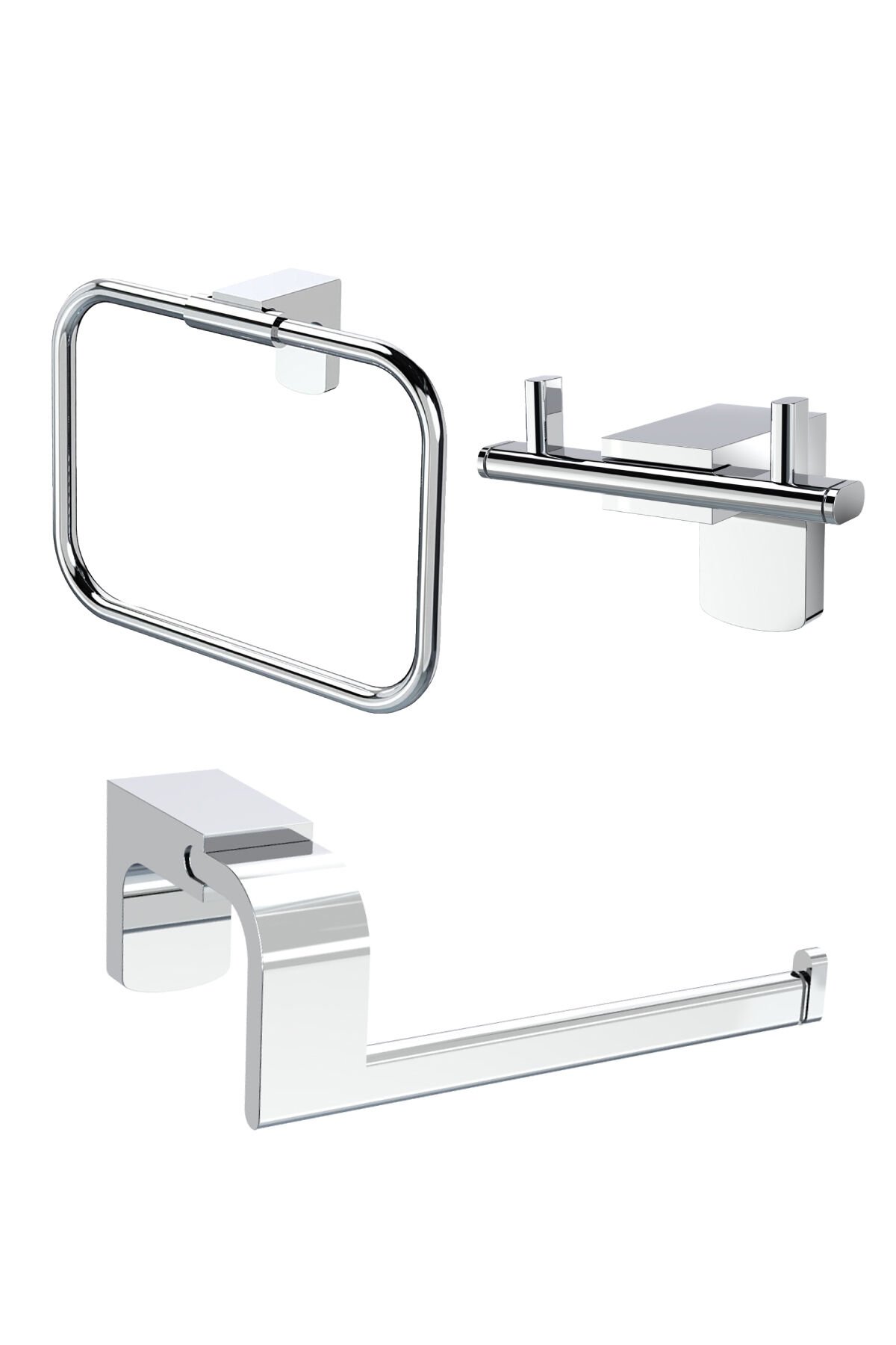 Premium İkili Bornoz Askılık + Kare Havluluk + Kapaksız Kağıtlık Banyo Seti