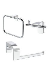 Premium İkili Bornoz Askılık + Kare Havluluk + Kapaksız Kağıtlık Banyo Seti