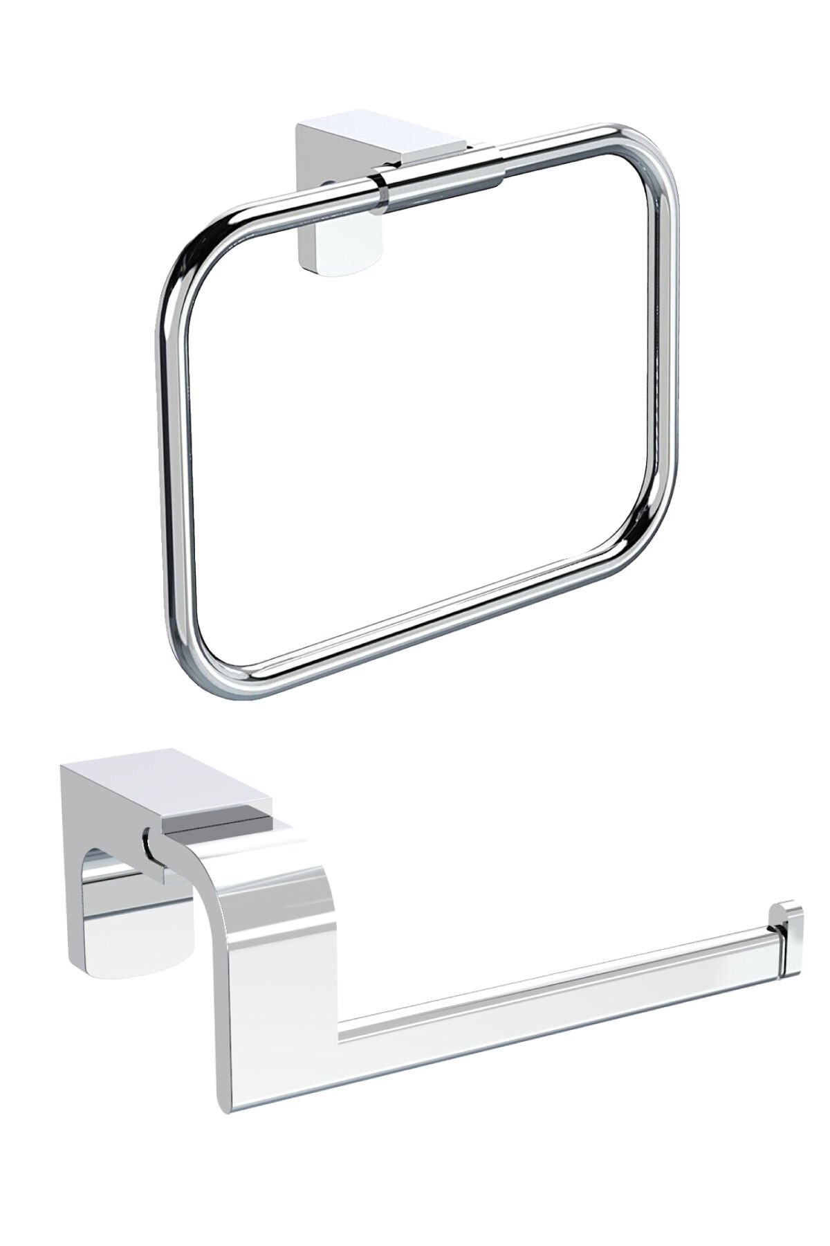 Premium Paslanmaz Kare Havluluk ve Kapaksız Tuvalet Kağıtlık Banyo Seti