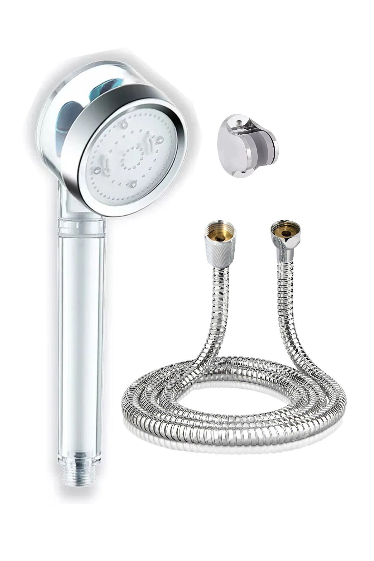 Led Işıklı Filtreli Duş Başlığı Örgülü Duş Hortumu ve Mafsal Duş Seti