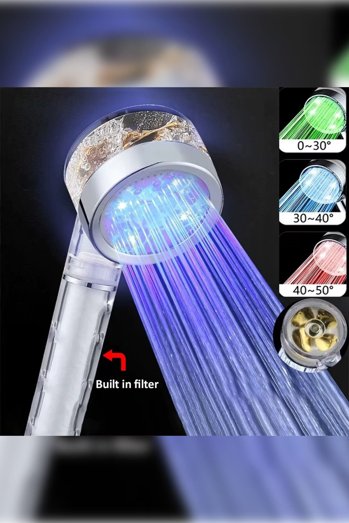 Led Isikli Filtreli Tasarruflu Dus Basligi Isiya Gore Renk Degistiren Baslik