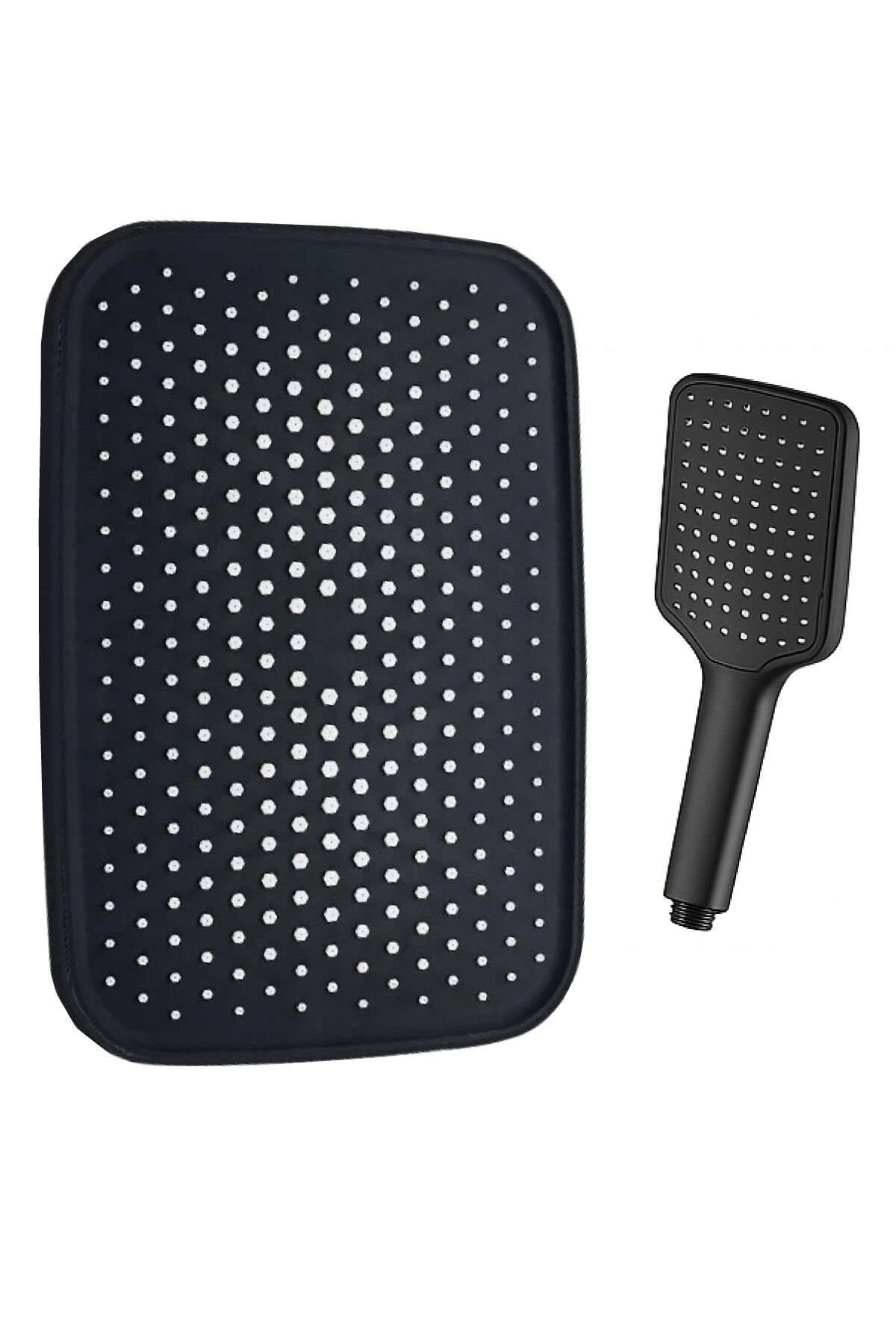 Robot Duş Tepe Başlığı Siyah Geniş Yüzeyli 20x30 cm Siyah Set