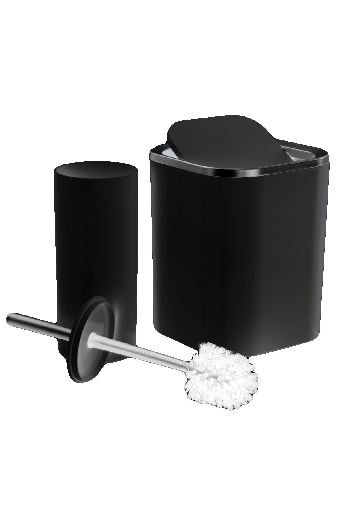 Melamin Döner Kapaklı Beyaz Çöp Kovası Ve Tuvalet Fırçası Banyo Çöp Kovası Seti