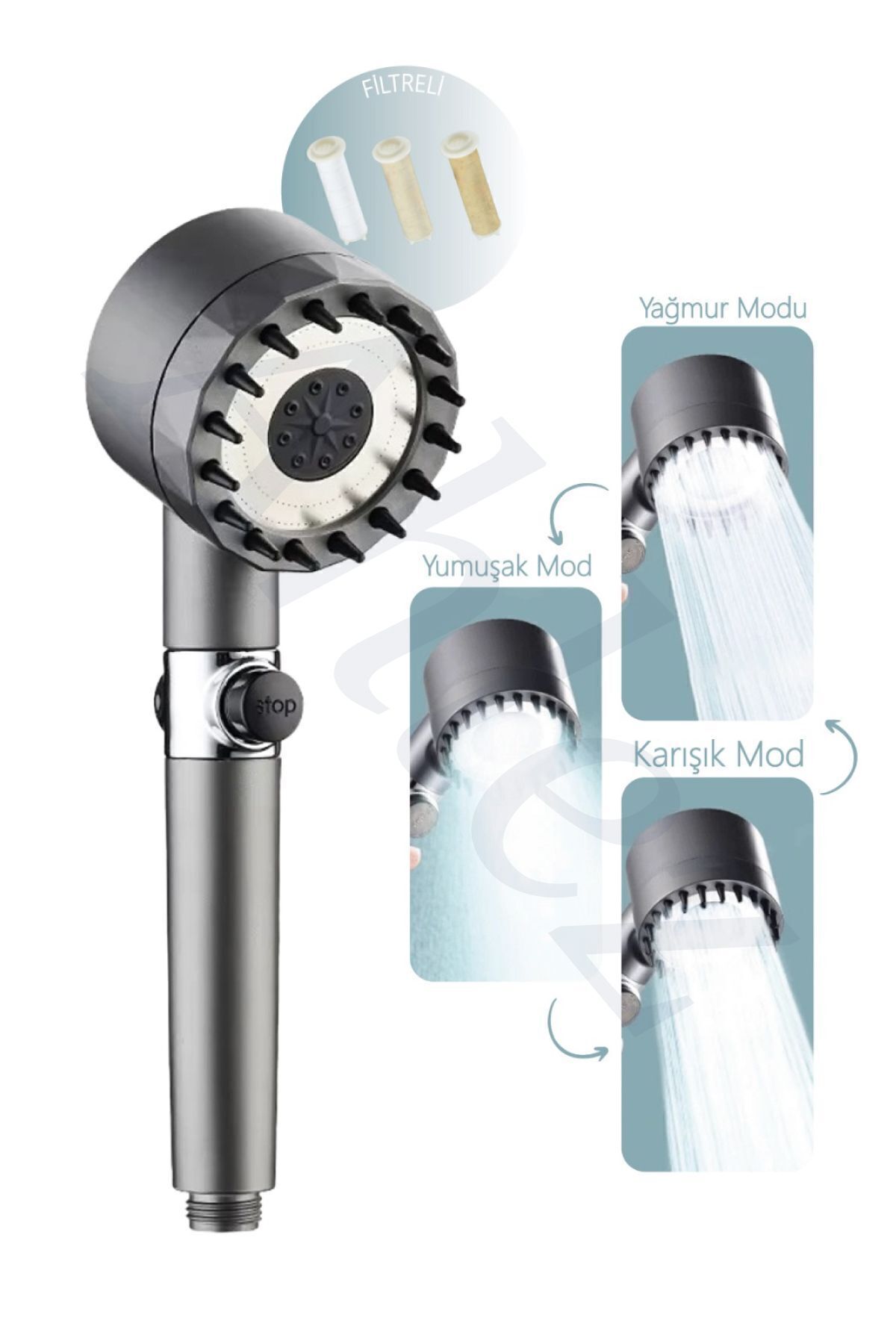 Masaj Etkili Ayarlanabilir Çok Fonksiyonlu Filtreli Arıtmalı Duş Başlığı El Duşu