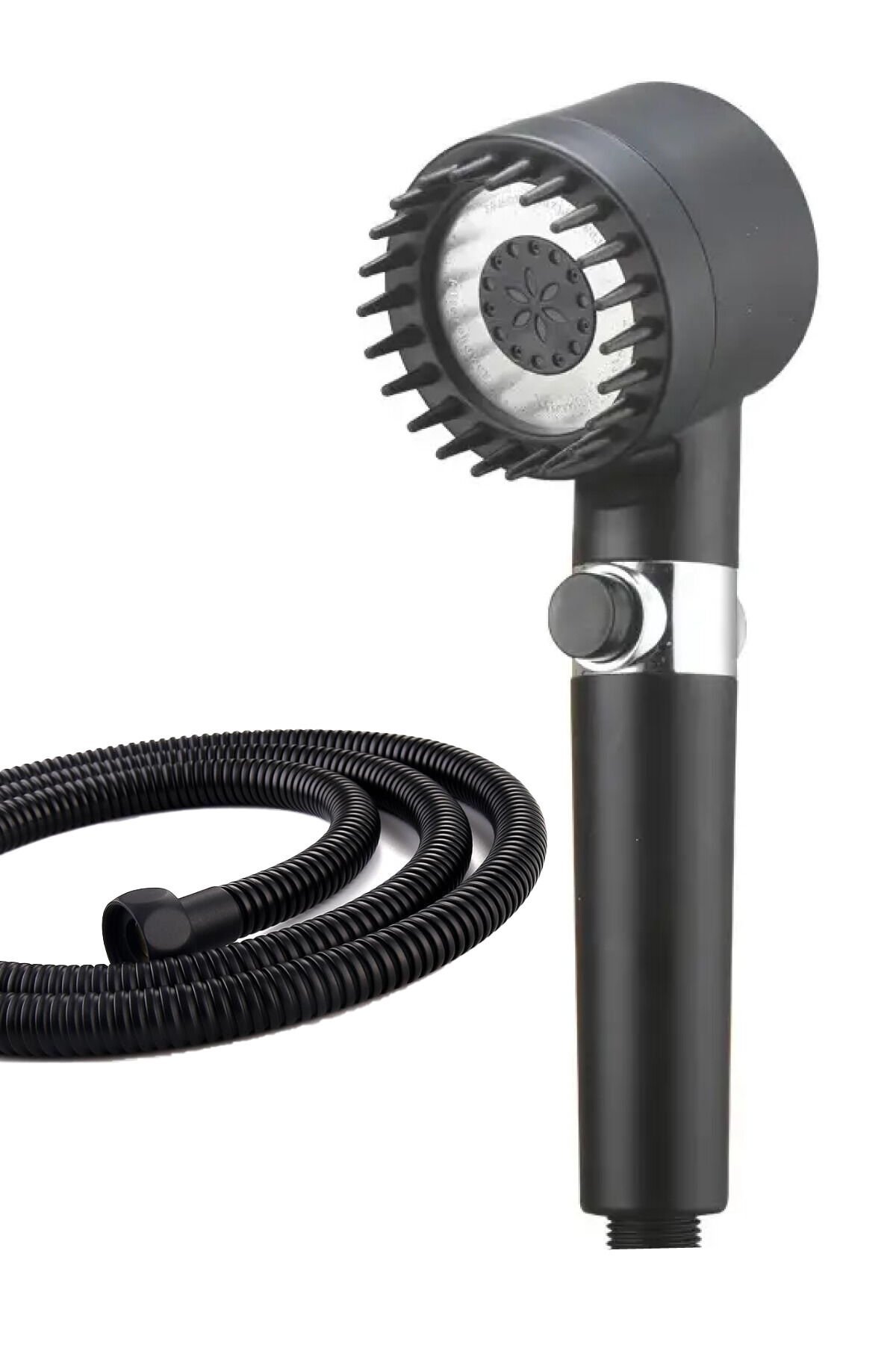 Masajlı Filitreli 3 Kademeli Siyah Duş Başlığı ve Örgülü Duş Hortumu