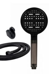 Nova 6 Fonksiyonlu Mafsallı Mat Siyah Duş Başlığı Seti Örgülü Hortumlu Duş Seti