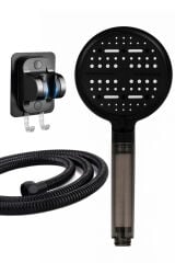 Nova 6 Fonksiyonlu Siyah Duş Başlığı , Yapışkan Mafsal ve Siyah Duş Hortumu Duş Sistemi