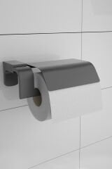 Premium Mat Siyah Paslanmaz Kapaklı Tuvalet Kağıtlığı