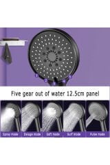 Mat Siyah Yuvarlak 5 Fonksiyonlu Duş Başlığı , Siyah Duş Hortumu ve Mafsal Seti