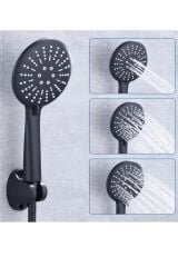 Star Fonksiyonlu Duş Başlığı , 3M Yapışkanlı Siyah Mafsal ve Duş Hortumu Seti