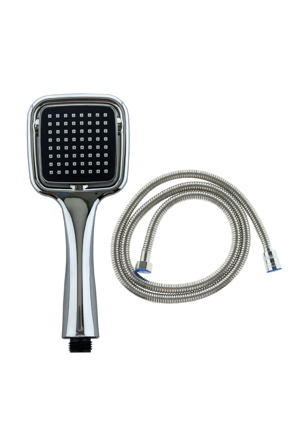 Siyah Kare Duş Başlığı, Örgülü Spiral Duş Hortumu Duş Takımı Duş Seti