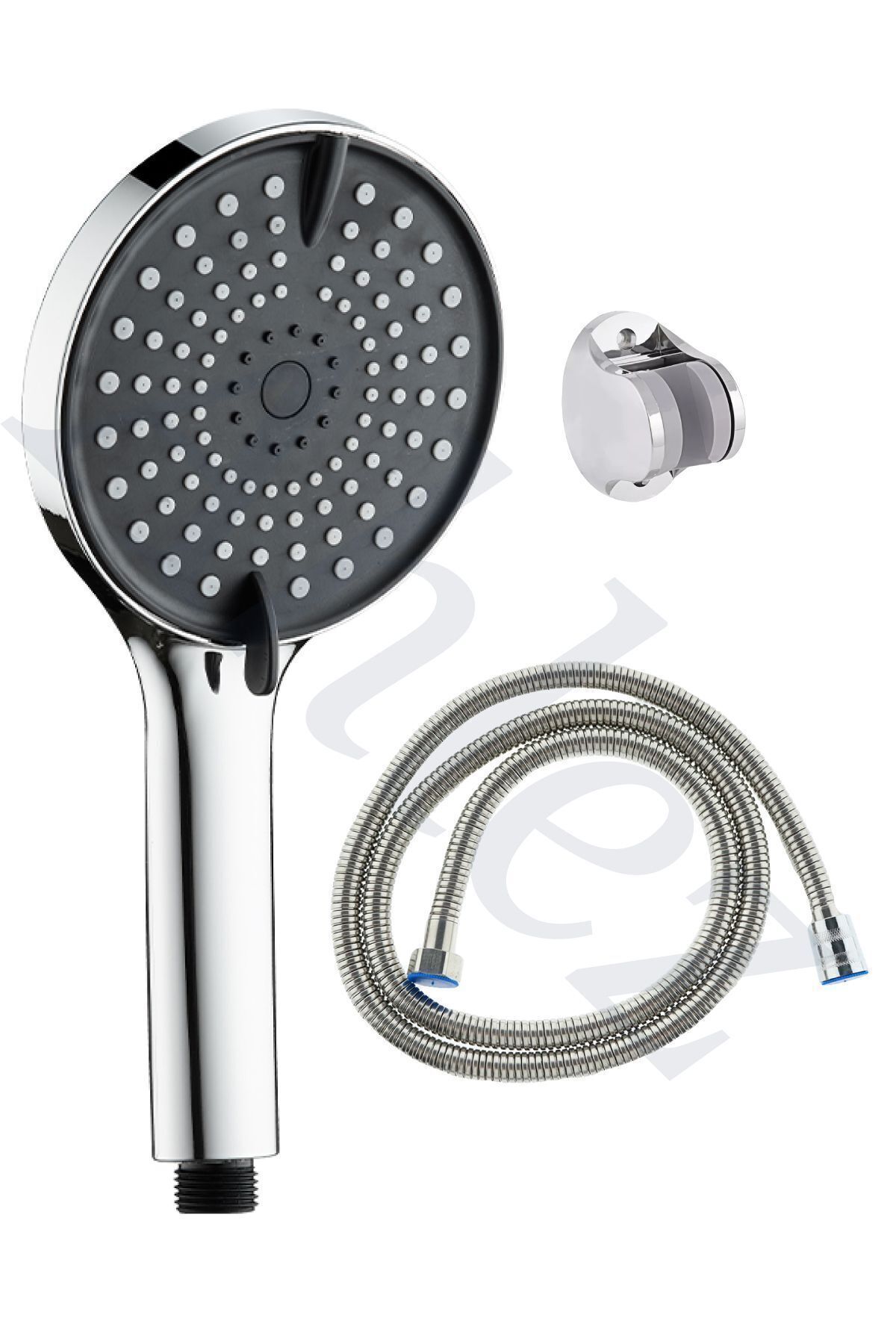 Siyah Yuvarlak 3 Fonksiyonlu El Duşu , Duş Hortumu ve Mafsal 3'lü Duş Seti