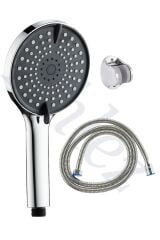 Siyah Yuvarlak 3 Fonksiyonlu El Duşu , Duş Hortumu ve Mafsal 3'lü Duş Seti