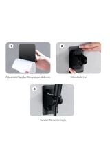 Aqua Kare 3 Fonksiyon Duş Başlığı , Askılıklı Siyah Yapışkanlı Mafsal ve Örgülü Duş Hortumu Duş Seti