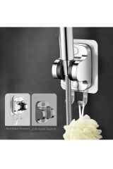 Krom Askılıklı Yapışkanlı Banyo Duş Mafsalı Duş Başlığı Askısı 15Kg Taşıma Kapasite Mafsal Tutacak