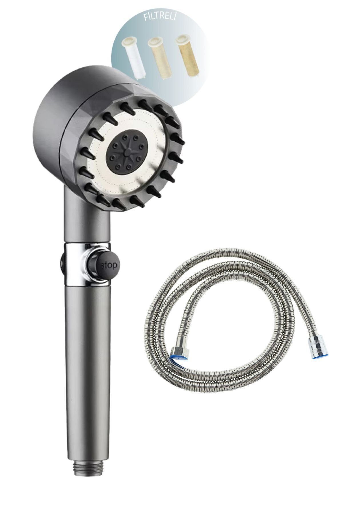 Masaj Etkili 3 Fonksiyonlu Filtreli Duş Başlığı Ve Duş Hortumu Duş Seti