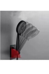 Quadro Kare Duş Başlığı , 3M Yapışkanlı Siyah Mafsal ve Siyah Örgülü Duş Hortumu Seti