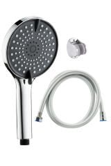 Siyah Yuvarlak 3 Fonksiyonlu Duş Başlığı El Duşu , Pvc Duş Hortumu ve Mafsal 3'lü Duş Takımı