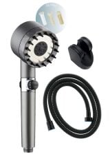 Masajlı 3 Fonksiyonlu El Duşu , Siyah Örgülü Hortum ve Mafsal 3'lü Set