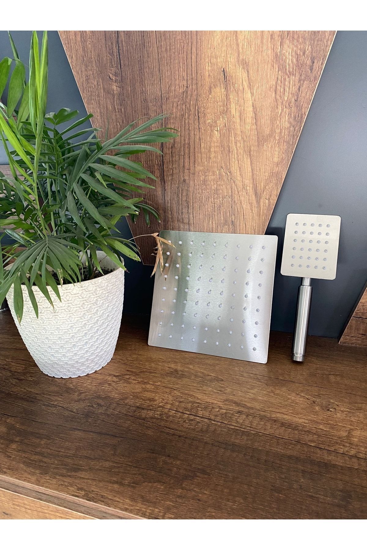 Inox 304 Paslanmaz Çelik Kare Tepe Duş Başlığı ve El Duş Seti 20x20 cm