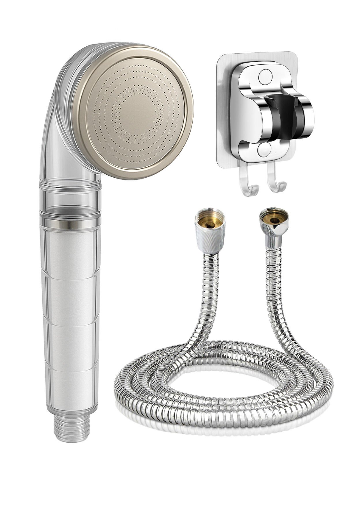 Filtreli Taşlı Mineralli Duş Başlığı , Yapışkan Mafsal Ve Duş Hortumu Seti