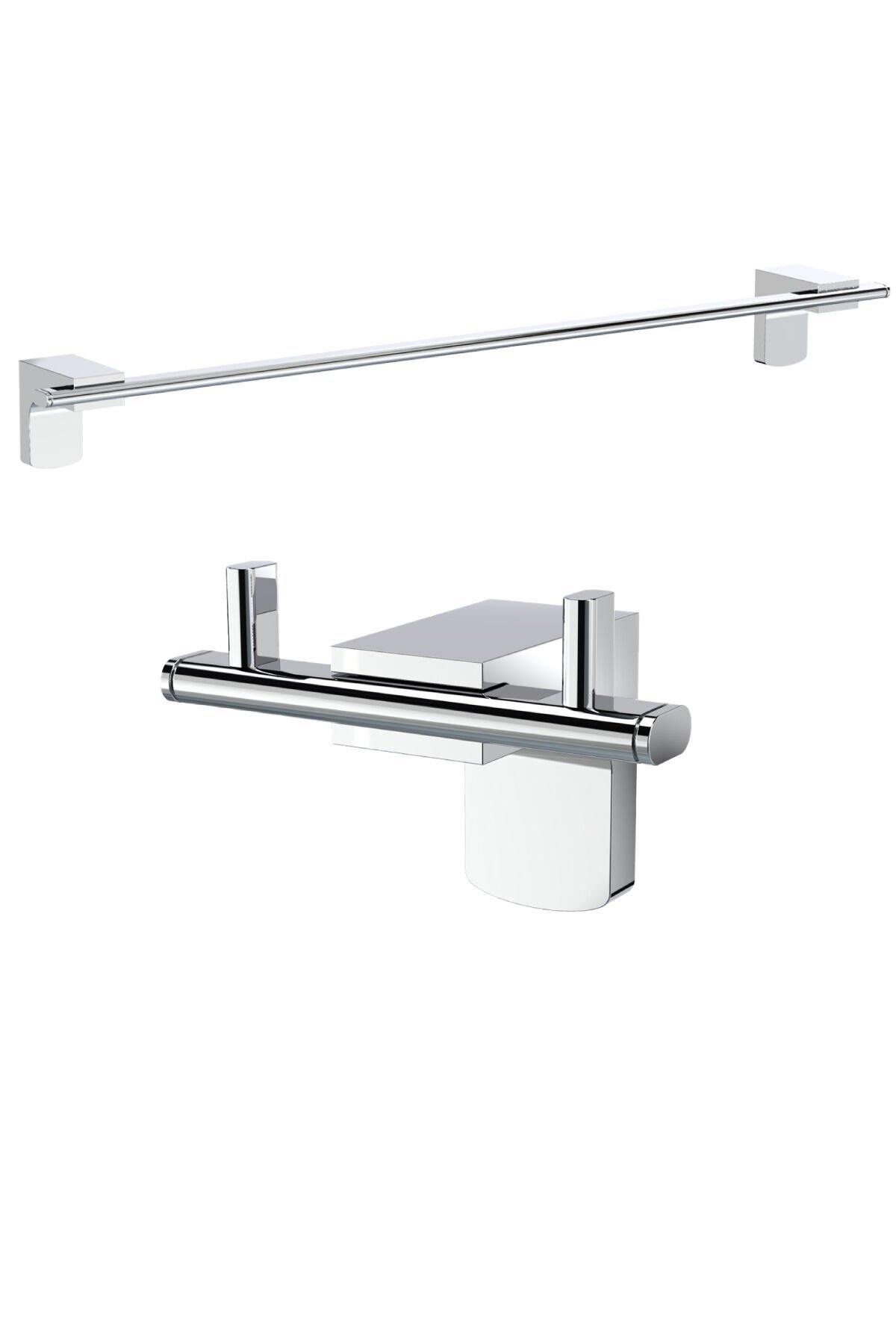 Premium İkili Bornoz Askılık + Uzun Havluluk 48 Cm 2'li Banyo Aksesuar Seti