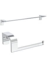 Premium Paslanmaz Uzun Havluluk ve Kapaksız Tuvalet Kağıtlık Banyo Seti