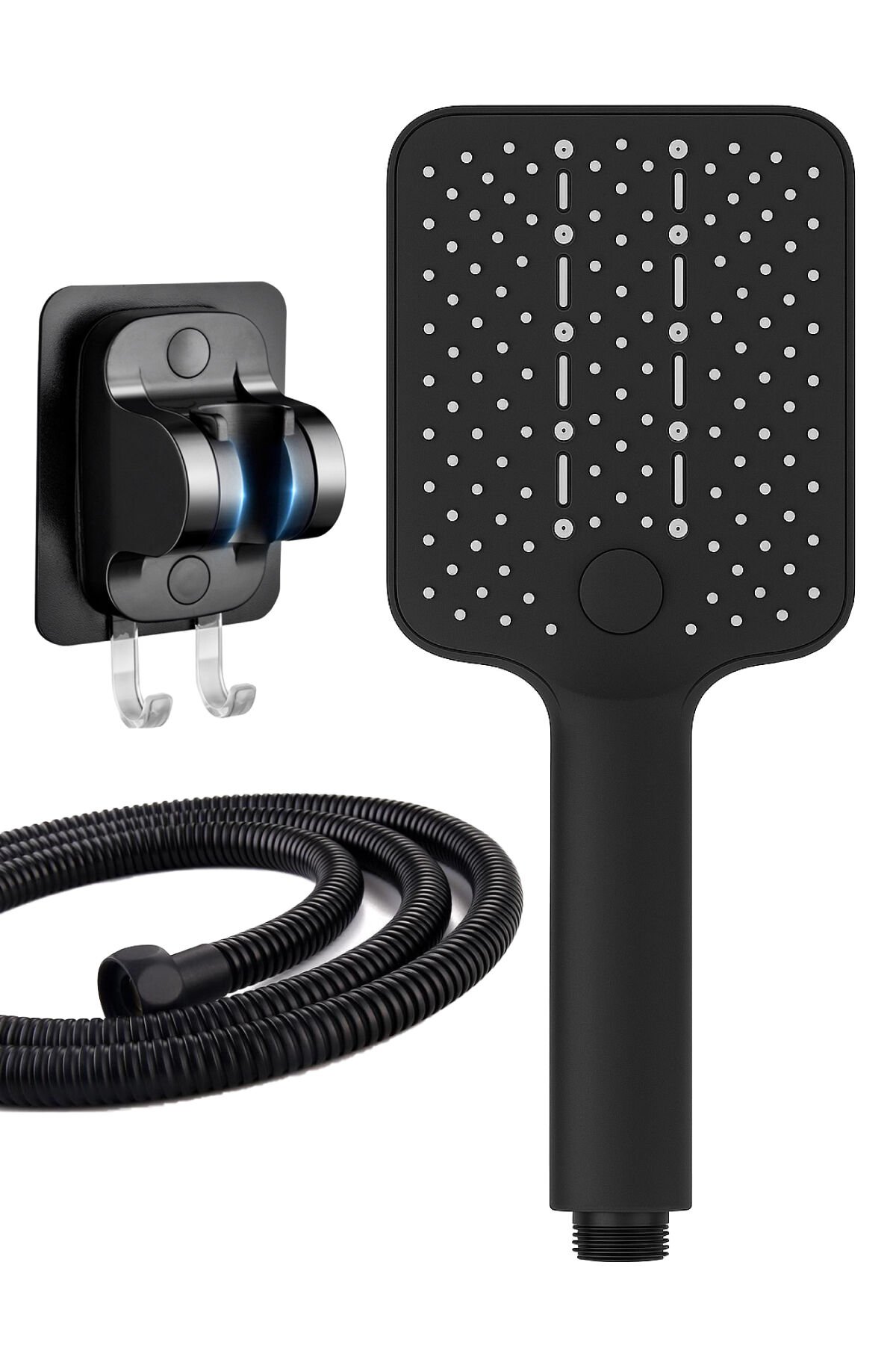 Vera Siyah Kare Duş Başlığı , Yapışkan Mafsal ve Siyah Duş Hortumu Duş Sistemi