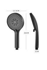 Mat Siyah Yuvarlak 5 Fonksiyonlu Duş Başlığı ve Siyah Duş Hortumu Seti