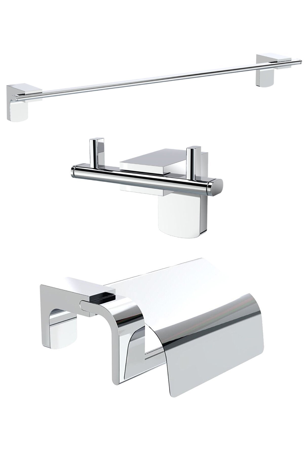 Premium İkili Bornoz Askılık + Uzun Havluluk + Kapaklı Tuvalet Kağıtlık Banyo Seti